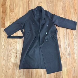 Classic Women’s Dark Oliver Wool Overcoat Size L